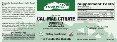 The Food Mill , Cal-Mag Citrate Complex With Vitamin D3 Veg Tabs The Food Mill , Cal-Mag Citrate Complex With Vitamin D3 Veg Tabs