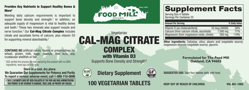 The Food Mill , Cal-Mag Citrate Complex With Vitamin D3 Veg Tabs The Food Mill , Cal-Mag Citrate Complex With Vitamin D3 Veg Tabs