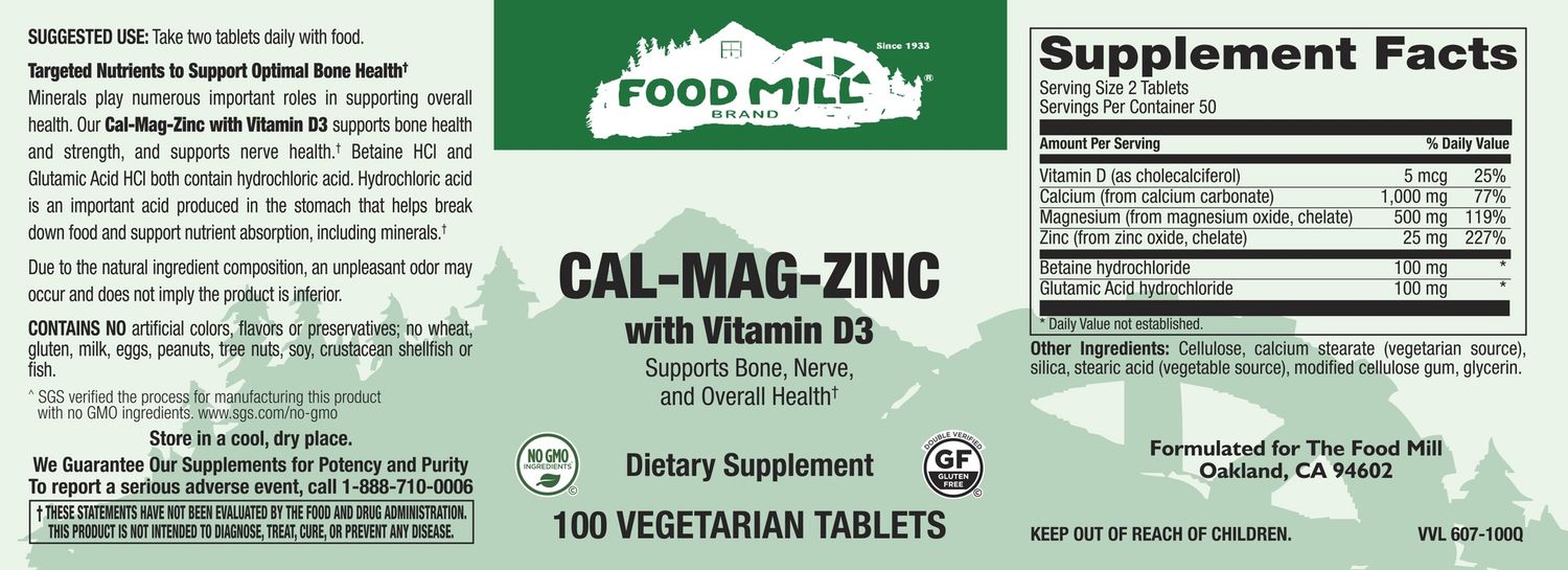 The Food Mill , Cal-Mag-Zinc With Vitamin D3 Veg Tabs