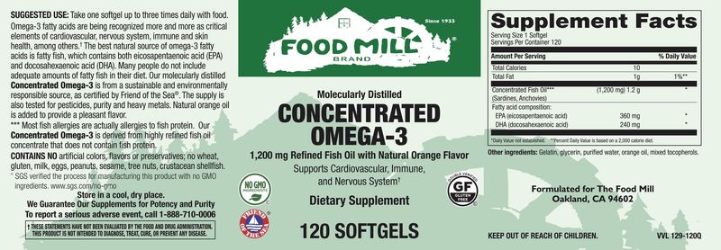 The Food Mill , Concentrated Omega-3 1,200 Mg Fish Oil Natural Orange Flavor Softgels