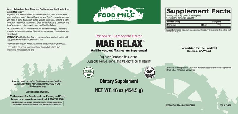 The Food Mill , Mag Relax- Raspberry Lemonade Flavor Powder 16 oz The Food Mill , Mag Relax- Raspberry Lemonade Flavor Powder 16 oz
