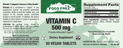 The Food Mill , Vitamin C 500 Mg Veg Tabs The Food Mill , Vitamin C 500 Mg Veg Tabs