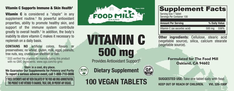 The Food Mill , Vitamin C 500 Mg Veg Tabs