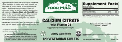 The Food Mill , Calcium Citrate With Vitamin D3 Veg Tabs