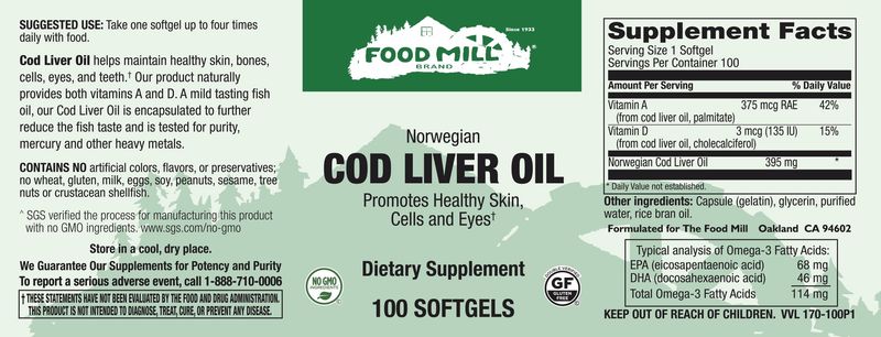 The Food Mill , Cod Liver Oil Softgels The Food Mill , Cod Liver Oil Softgels