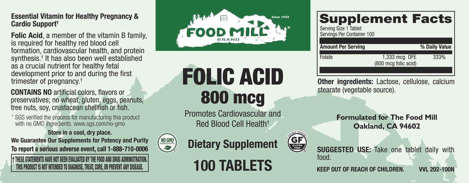 The Food Mill , Folic Acid 800 Mcg Tabs