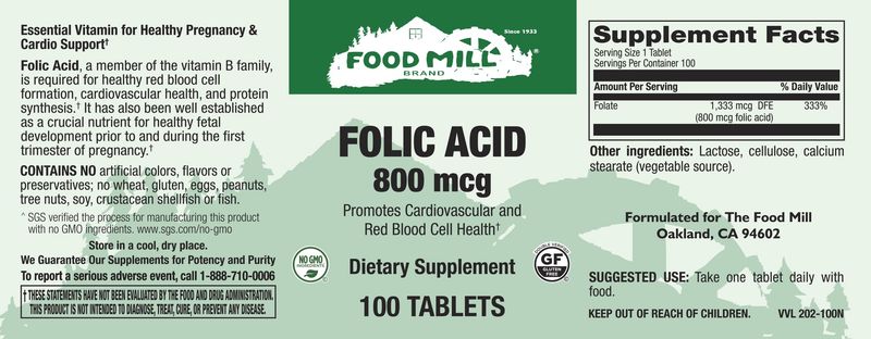 The Food Mill , Folic Acid 800 Mcg Tabs The Food Mill , Folic Acid 800 Mcg Tabs