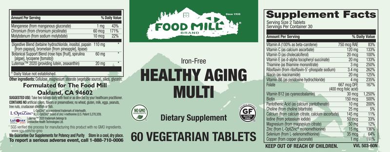 The Food Mill , Healthy Aging Multi Iron Free Veg Tabs The Food Mill , Healthy Aging Multi Iron Free Veg Tabs