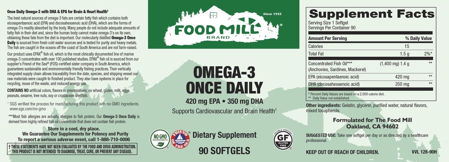 The Food Mill , Omega-3 Once Daily Natural Lemon Flavor Fish Oil Softgels 90