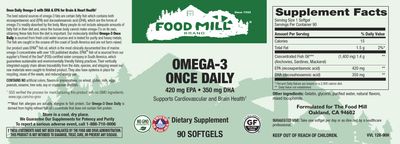 The Food Mill , Omega-3 Once Daily Natural Lemon Flavor Fish Oil Softgels 90