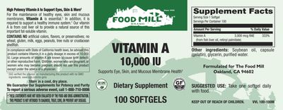 The Food Mill , Vitamin A 10,000 Iu Softgels The Food Mill , Vitamin A 10,000 Iu Softgels