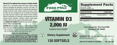 The Food Mill , Vitamin D3 2,000 Iu Softgels The Food Mill , Vitamin D3 2,000 Iu Softgels
