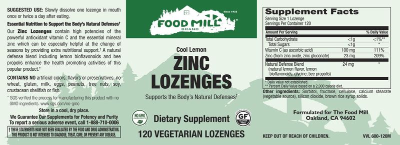 The Food Mill , Zinc Lozenges Veg - Cool Lemon Flavor