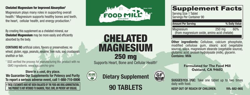 The Food Mill , Chelated Magnesium 250 Mg Tabs