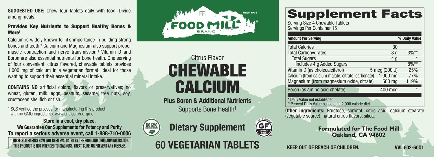 The Food Mill , Chewable Calcium Veg Tabs - Natural Citrus Flavor The Food Mill , Chewable Calcium Veg Tabs - Natural Citrus Flavor