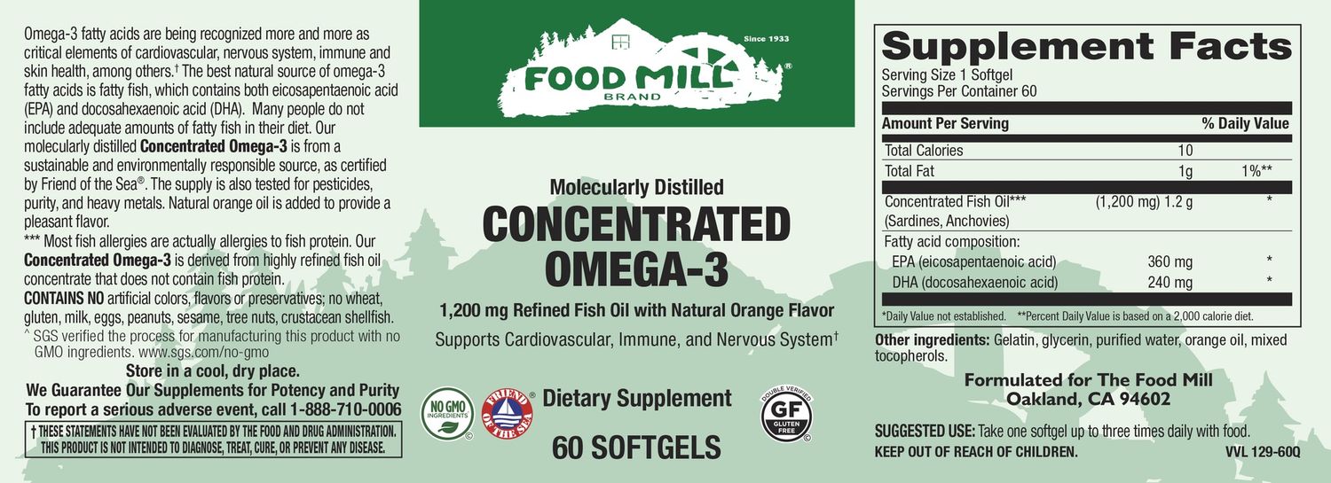 The Food Mill , Concentrated Omega-3 1,200 Mg Fish Oil Natural Orange Flavor Softgels