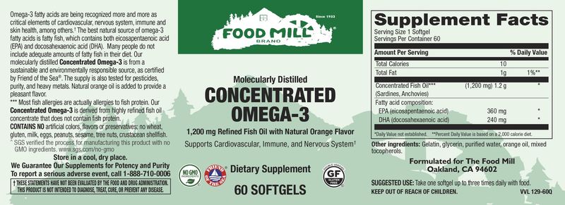 The Food Mill , Concentrated Omega-3 1,200 Mg Fish Oil Natural Orange Flavor Softgels The Food Mill , Concentrated Omega-3 1,200 Mg Fish Oil Natural Orange Flavor Softgels