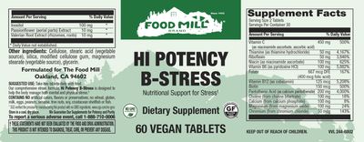 The Food Mill , Hi Potency B-Stress Veg Tabs The Food Mill , Hi Potency B-Stress Veg Tabs