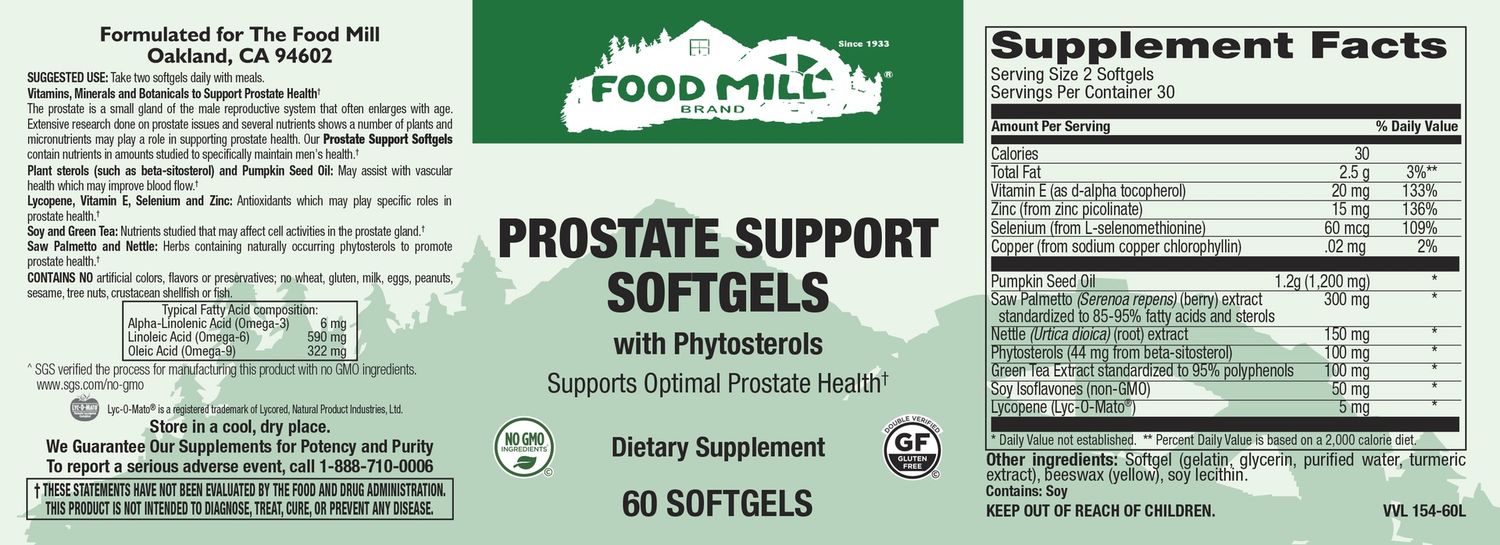The Food Mill , Prostate Support Softgels With Phytosterols