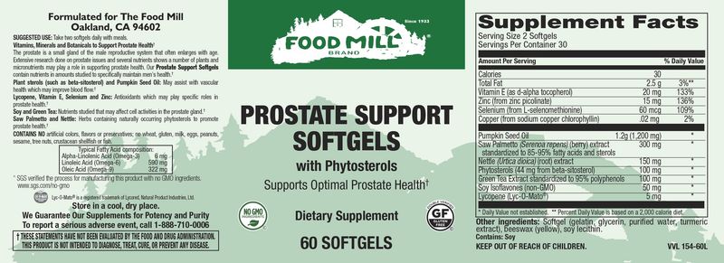 The Food Mill , Prostate Support Softgels with Phytosterols