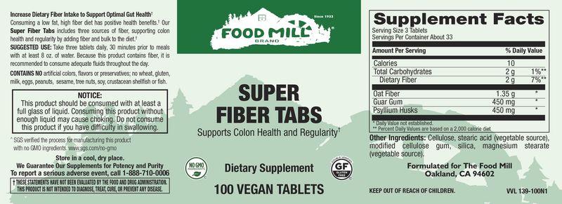 The Food Mill , Super Fiber Tabs Veg 100 The Food Mill , Super Fiber Tabs Veg 100