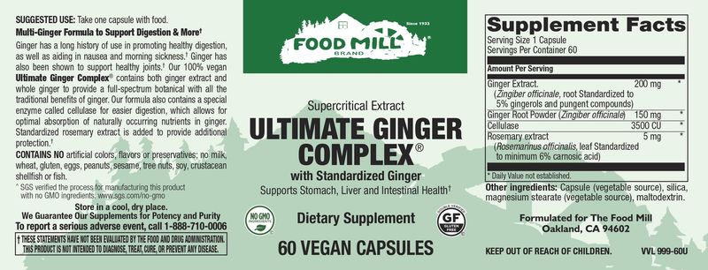 The Food Mill , Ultimate Ginger Complex With Standardized Ginger Veg Caps 60