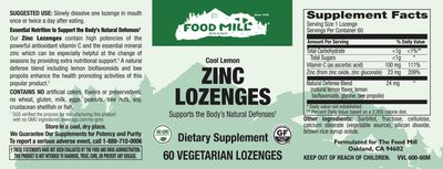 The Food Mill , Zinc Lozenges Veg - Cool Lemon Flavor