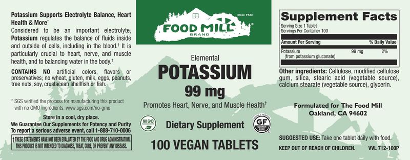 The Food Mill, Potassium 99 mg 100 Vegan Tabs