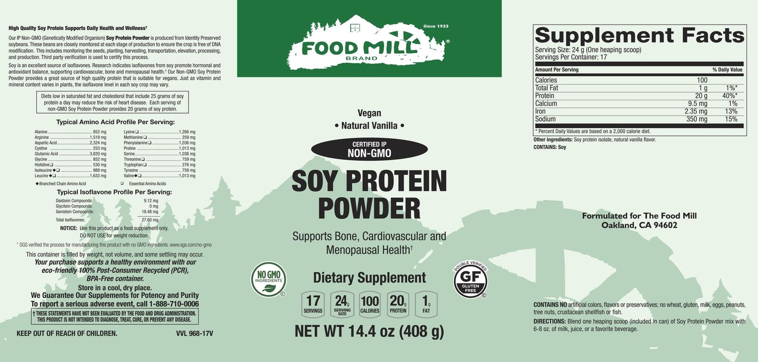 The Food Mill, Soy Protein powder Vanilla 14.4 oz