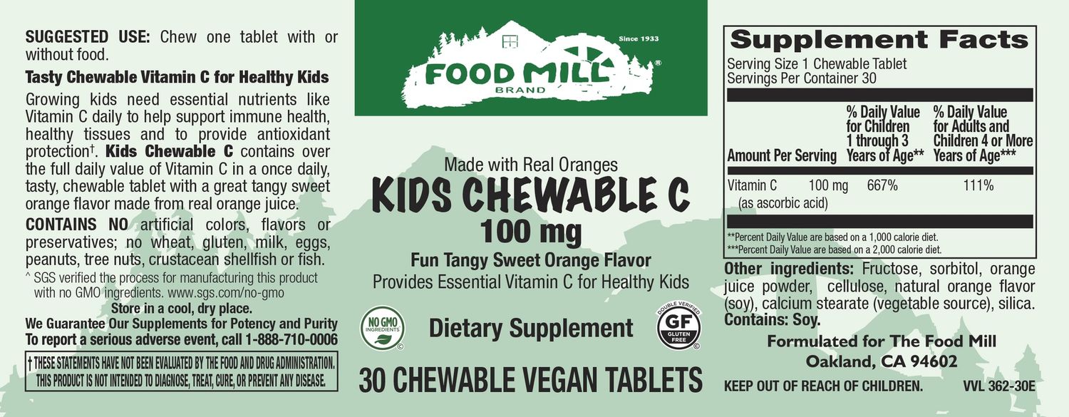 The Food Mill , Kids Chewable C 100 Mg Veg Tabs