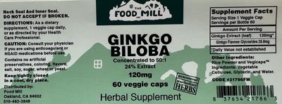 The Food Mill , The Food Mill Ginkgo Biloba - 120 Mg