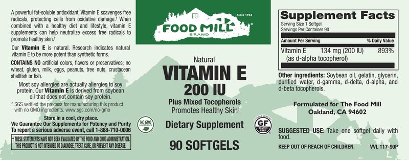 The Food Mill , Vitamin E 200 Iu Plus Mixed Tocopherols Softgels