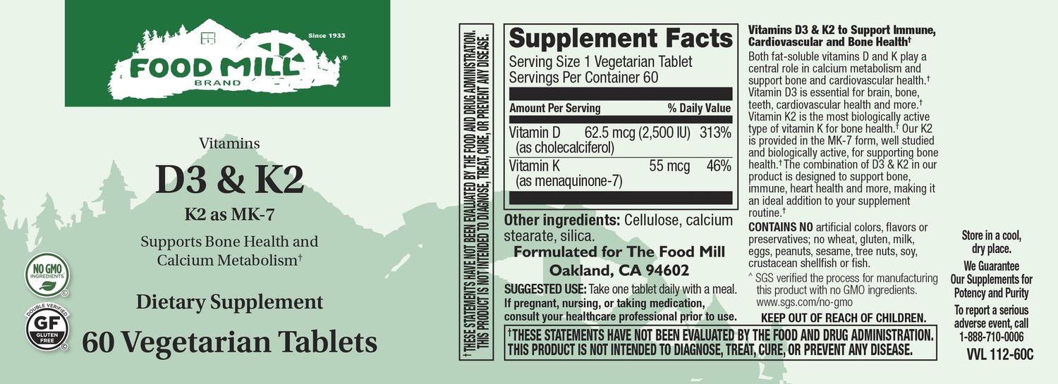 The Food Mill, Vitamin D3 & K2, 60 Caps
