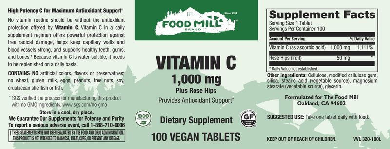 The Food Mill , Vitamin C 1,000 Mg Veg Tabs Rh The Food Mill , Vitamin C 1,000 Mg Veg Tabs Rh