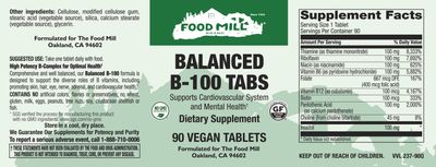 The Food Mill, Balance B-100 90 Vegan Tabs The Food Mill, Balance B-100 90 Vegan Tabs