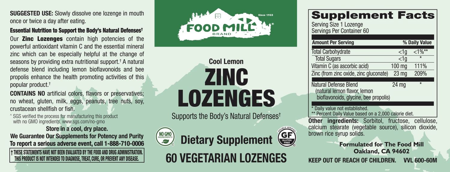 The Food Mill, Zinc Lozenges 60- Cool Lemon
