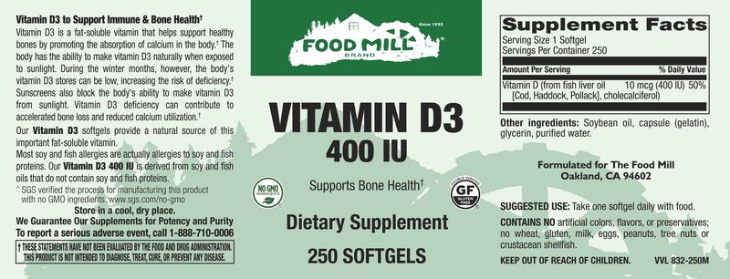 The Food Mill , Vitamin D3 400 Iu Softgels
