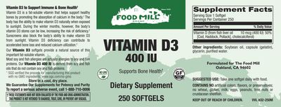 The Food Mill , Vitamin D3 400 Iu Softgels