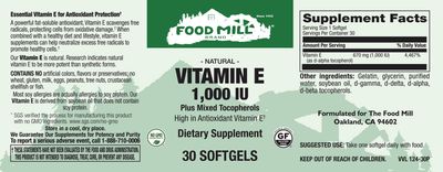 The Food Mill , Vitamin E 1,000 Iu Plus Mixed Tocopherols Softgels