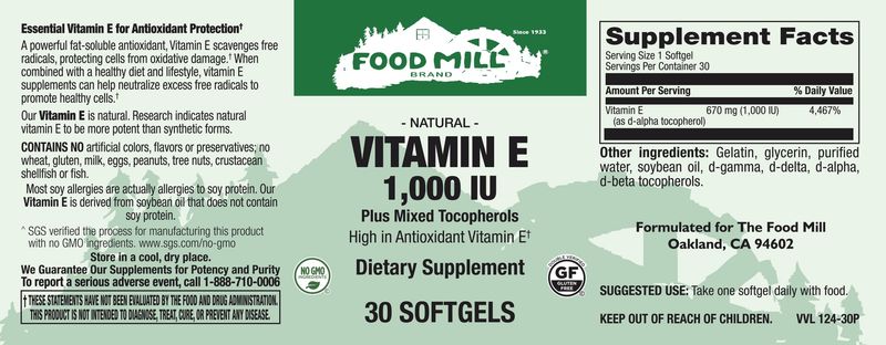 The Food Mill , Vitamin E 1,000 Iu Plus Mixed Tocopherols Softgels