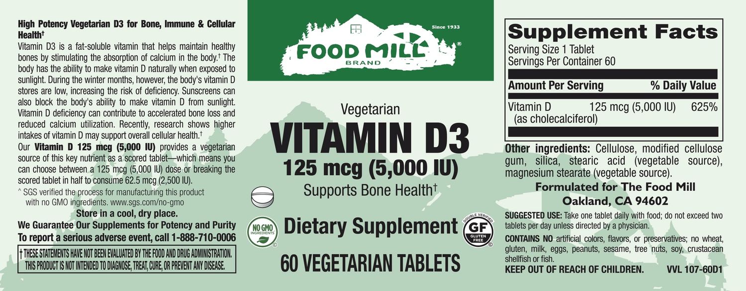 The Food Mill , Vitamin D3 5,000 Iu Veg Tabs