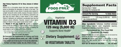 The Food Mill , Vitamin D3 5,000 Iu Veg Tabs The Food Mill , Vitamin D3 5,000 Iu Veg Tabs
