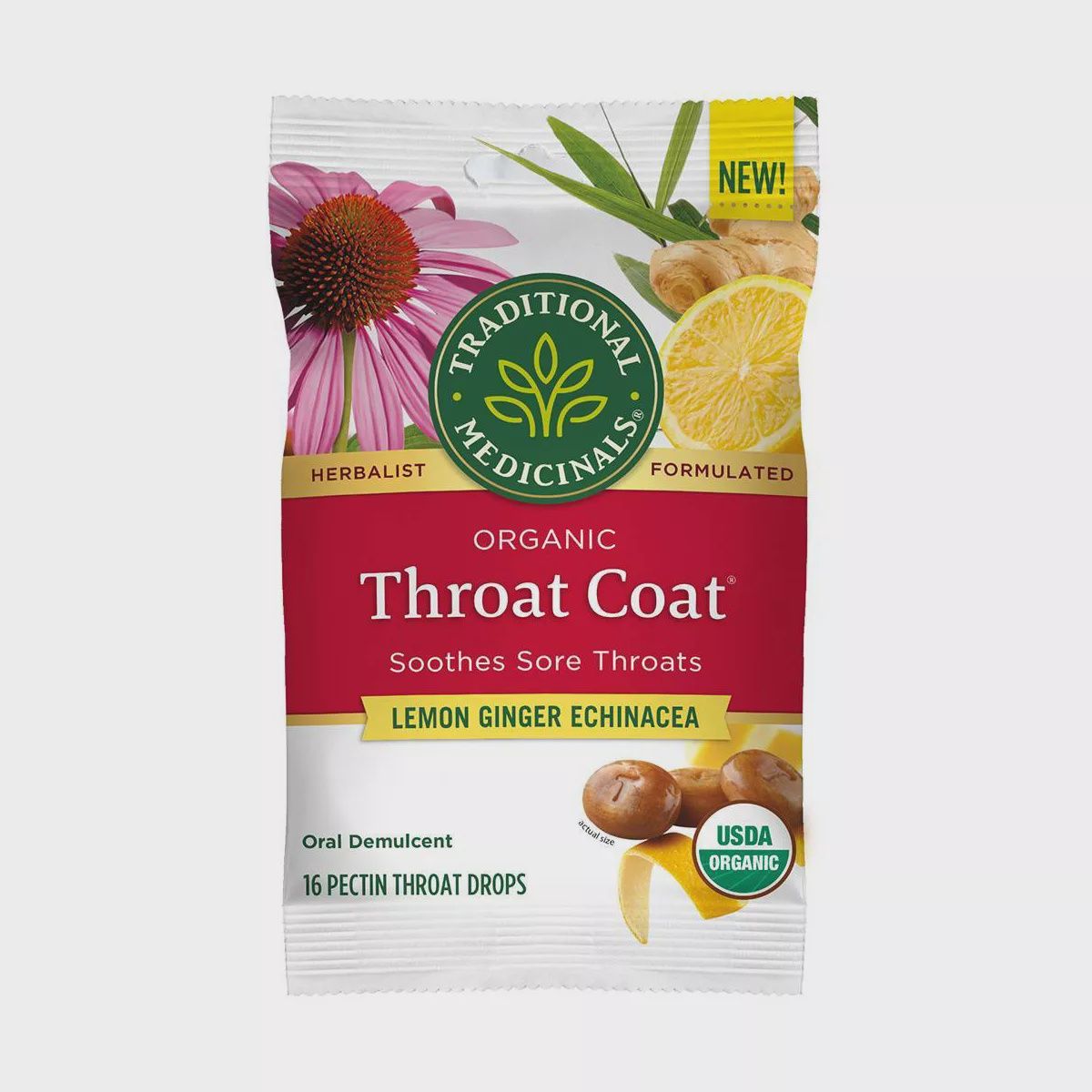 Traditional Medicinals, Organic Throat Coat, Lemon Ginger Echinacea,  16 Losenges