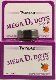 Twinlab , Twinlab Mega D3 Dots Tangerine - 5000 Iu - 100 Tablets