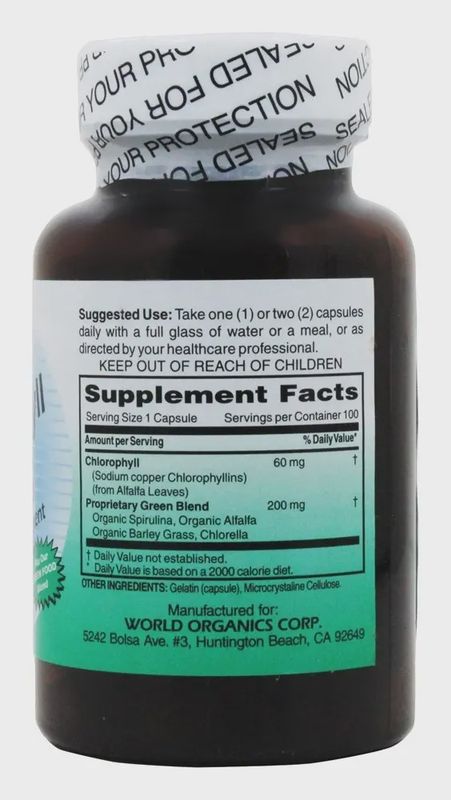 World Organic, Chlorophyll 60 Mg 100 Veg Caps