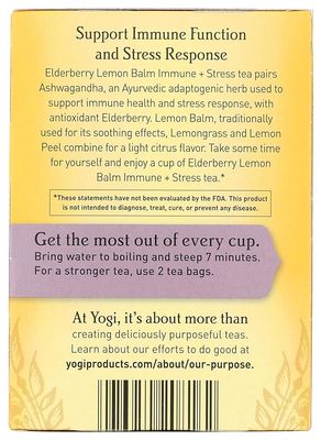 YOGI TEA, Elderberry Lemon Balm Immune + Stress Tea 16 Tea Bags