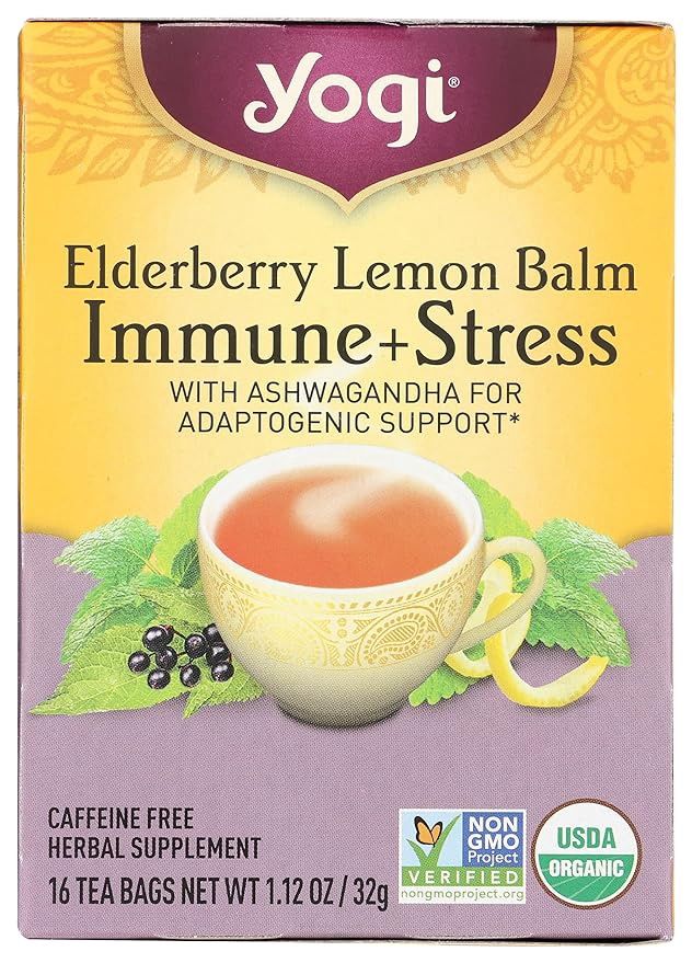 YOGI TEA, Elderberry Lemon Balm Immune + Stress Tea 16 Tea Bags