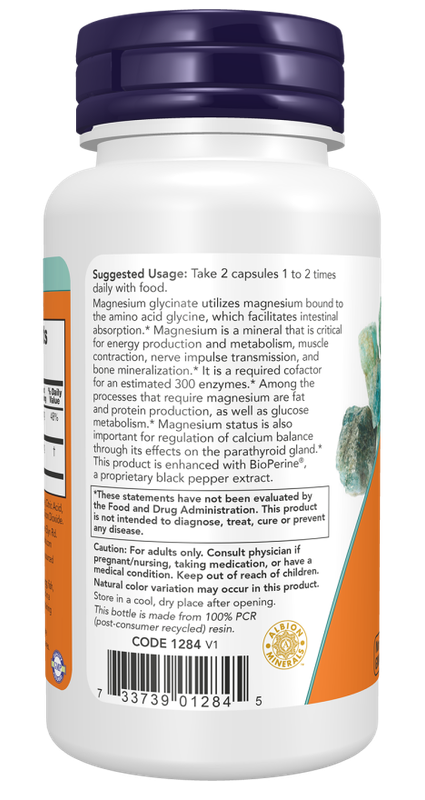 Now Supplements, Magnesium Glycinate With Bioperine, 180 Veg Caps