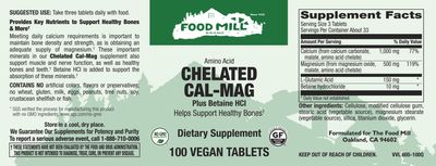 The Food Mill , Chelated Cal-Mag Plus Betaine Hcl Veg Tabs