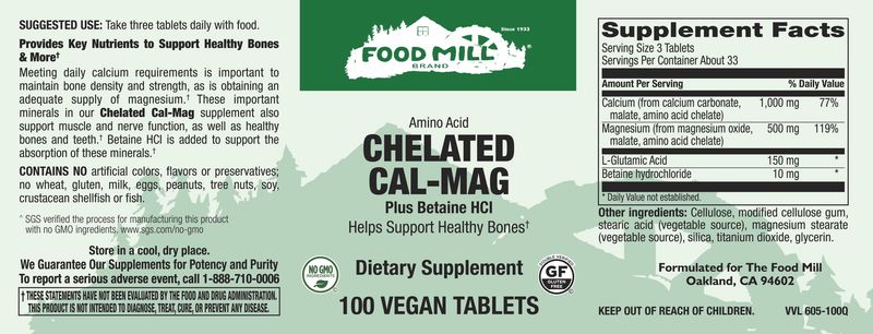The Food Mill , Chelated Cal-Mag Plus Betaine Hcl Veg Tabs The Food Mill , Chelated Cal-Mag Plus Betaine Hcl Veg Tabs